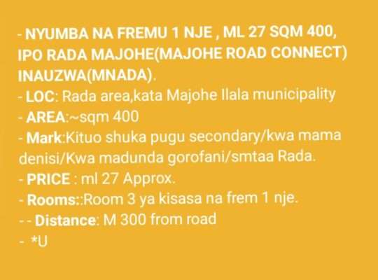 NYUMBA ZINAZOUZWA NA BANK, BEI RAFIKI, WAHI.