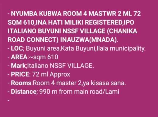 NYUMBA ZINAZOUZWA NA BANK, BEI RAFIKI, WAHI.