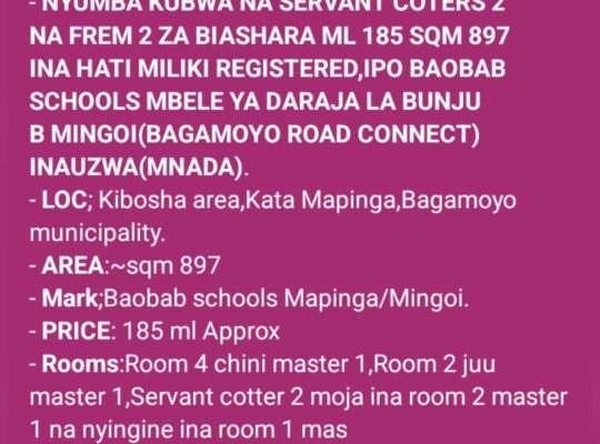 NYUMBA ZINAZOUZWA NA BANK, BEI RAFIKI, WAHI.