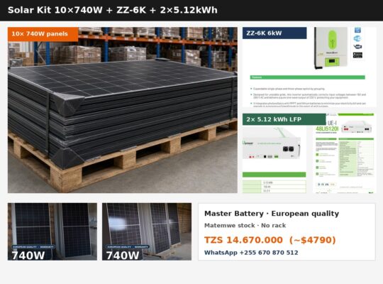 Solar Kit 10×740W + 6kW Hybrid Inverter + 2×5.12